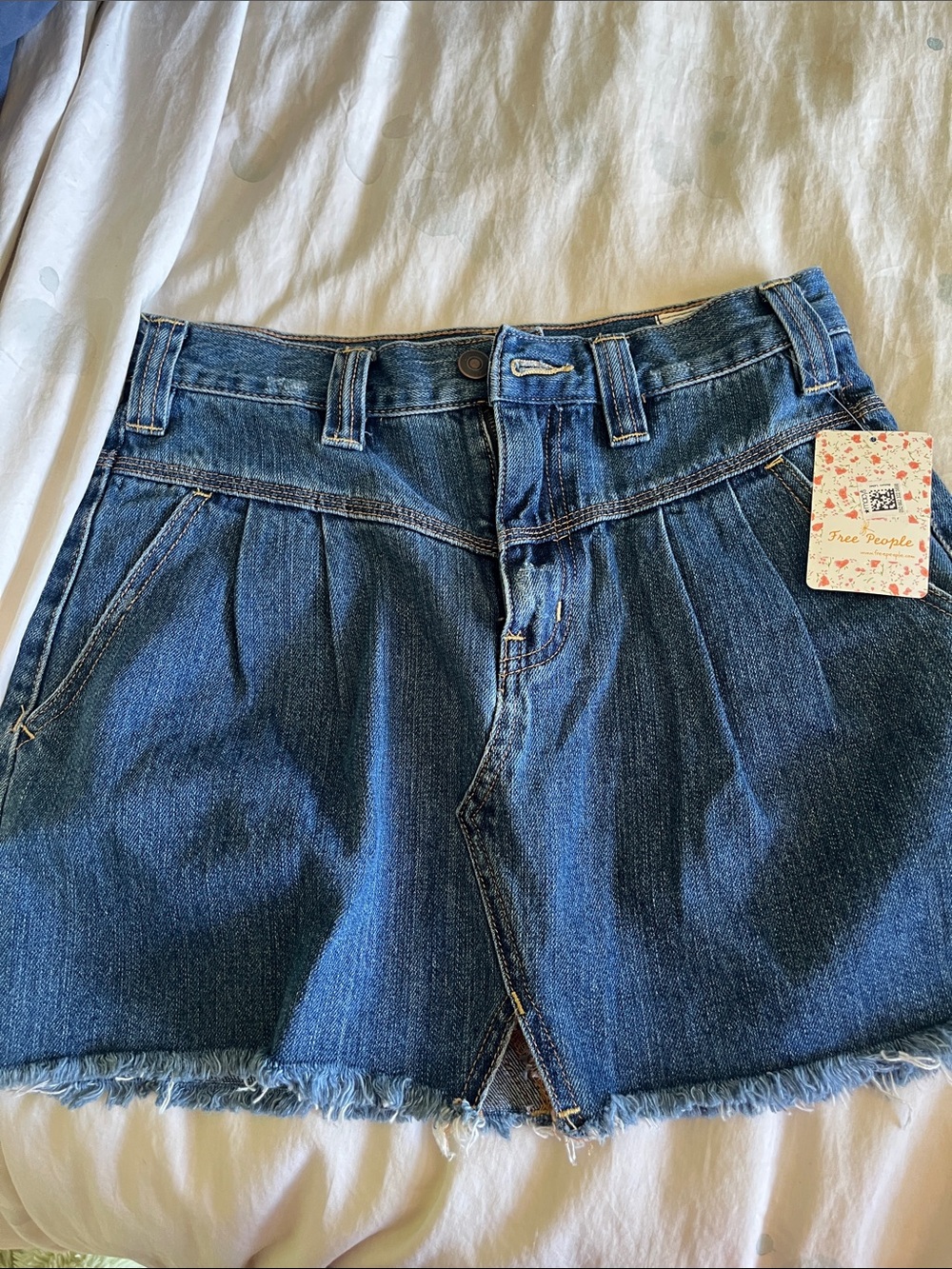 Free People Indigo Denim Mini Skirt Shorts